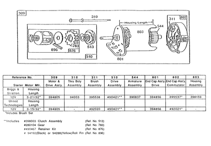 Electric Starter And Chart Diagram and Parts List for 191702-6033-XX  Briggs and Stratton Engine